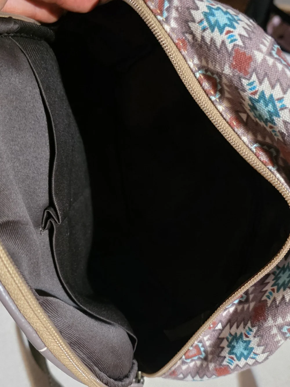 Myra Bag Brown, Teal & White Patterned Backpack